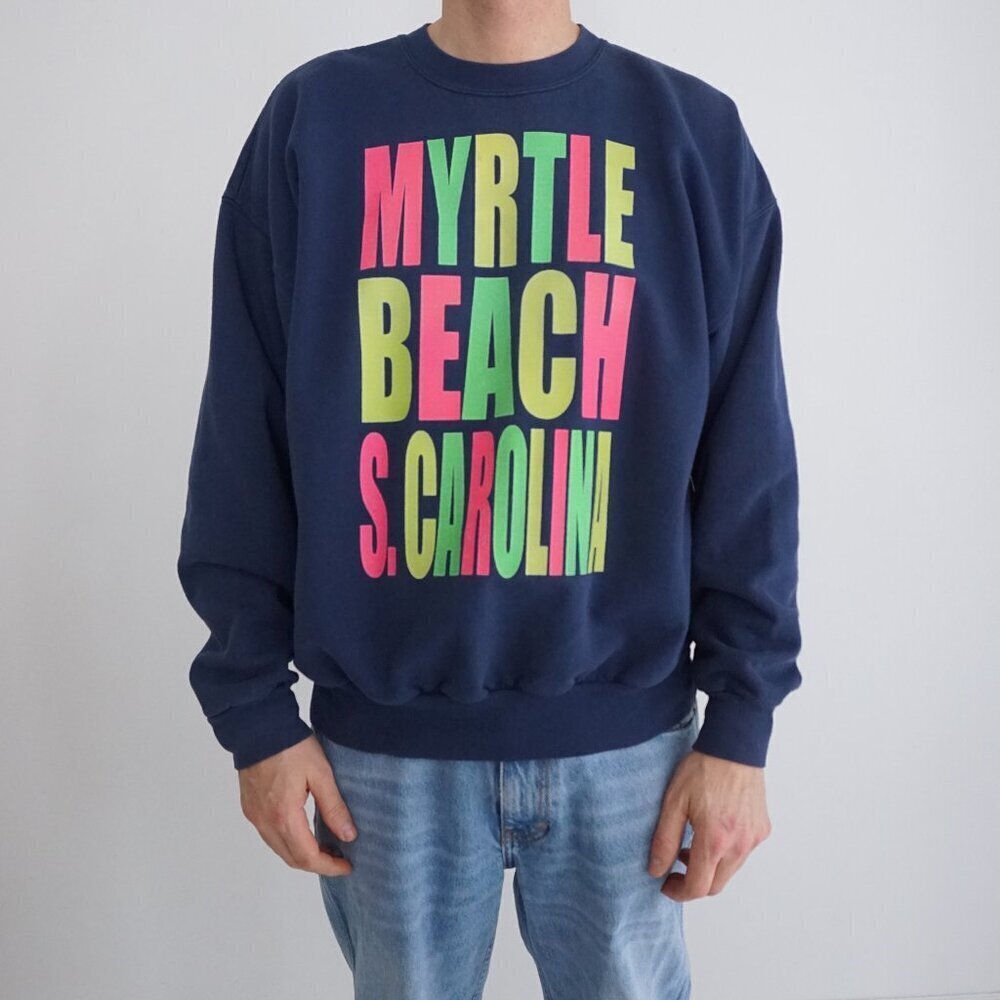Vintage 90s Myrtle Beach south Carolina Navy Cotton Crewneck Sweater XL